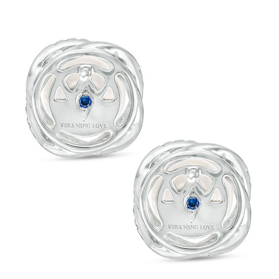 Vera Wang Love Collection 7.5-8.0mm Freshwater Cultured Pearl and 1/5 CT. T.w. Diamond Stud Earrings in Sterling Silver