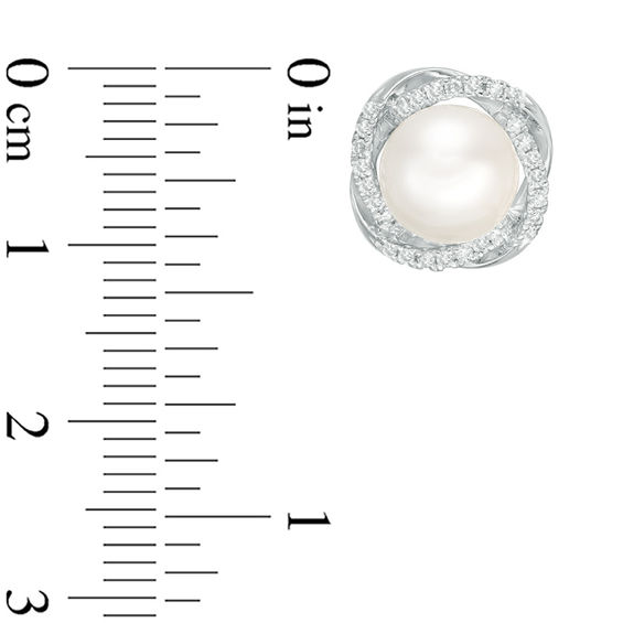 Vera Wang Love Collection 7.5-8.0mm Freshwater Cultured Pearl and 1/5 CT. T.w. Diamond Stud Earrings in Sterling Silver