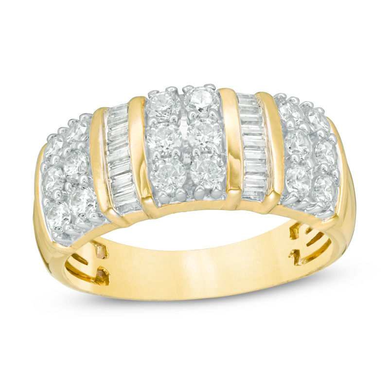 Main Image 1 of 1 CT. T.W. Baguette and Round Diamond Multi-Row Anniversary Band in 10K Gold