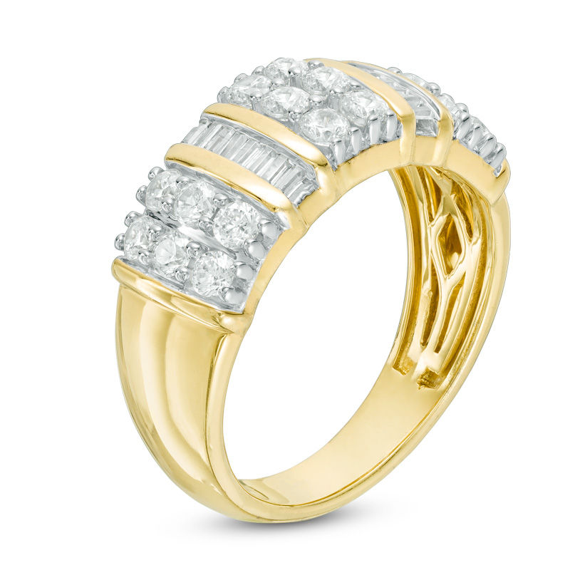 Main Image 2 of 1 CT. T.W. Baguette and Round Diamond Multi-Row Anniversary Band in 10K Gold