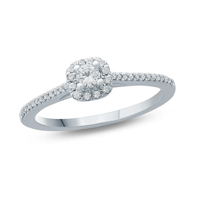 Main Image 1 of 1/4 CT. T.W. Diamond Cushion Frame Promise Ring in 10K White Gold
