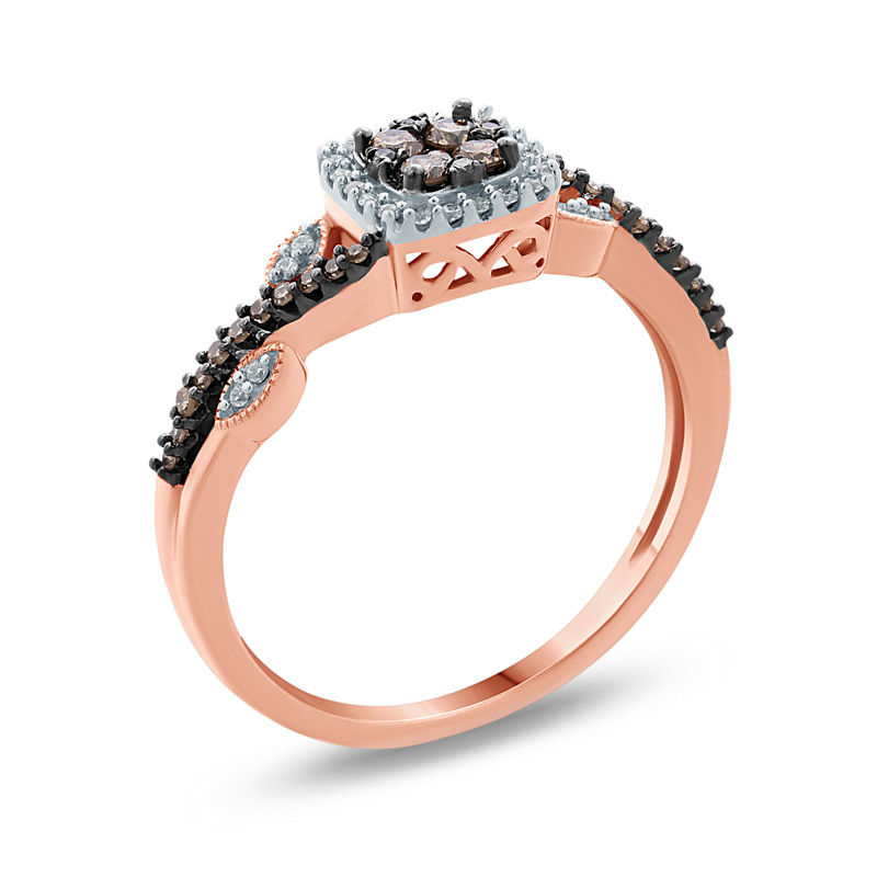 Zales 1/4 Ct. T.W. Composite Champagne and White Diamond Square Frame Vine Promise Ring in 10K Rose Gold