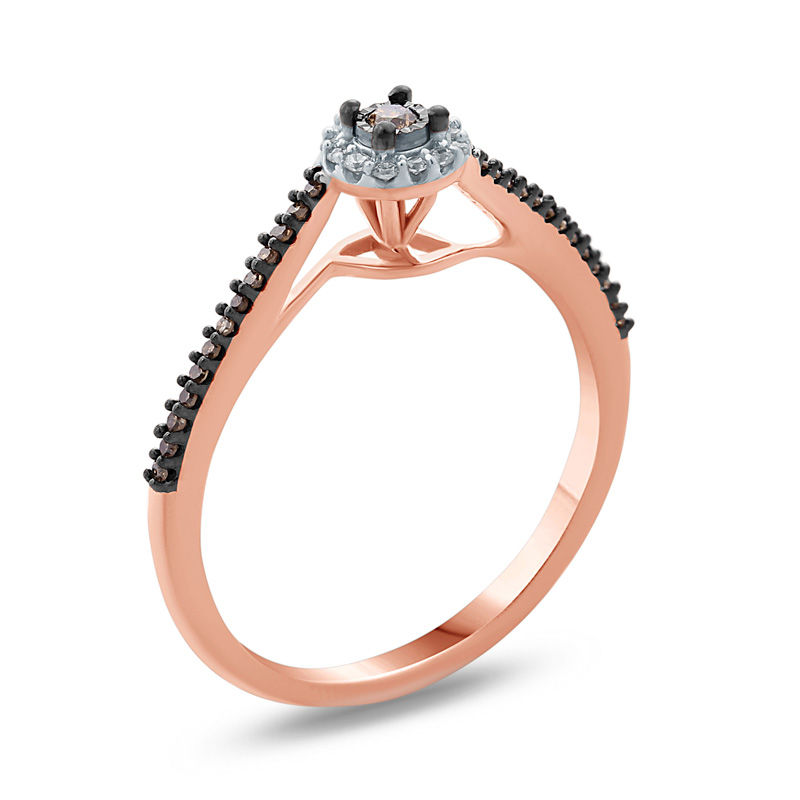 Main Image 2 of 1/6 CT. T.W. Champagne and White Diamond Frame Bypass Promise Ring in 10K Rose Gold