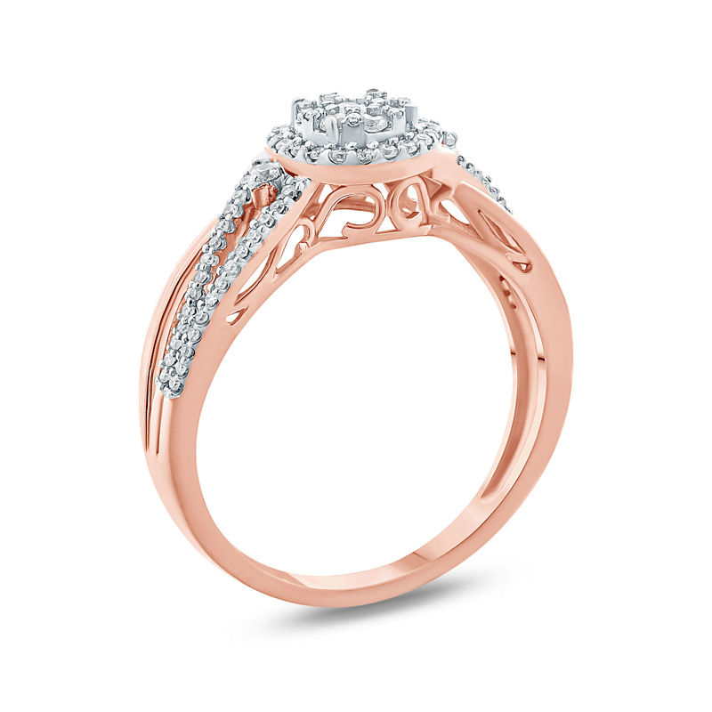 Main Image 2 of 1/3 CT. T.W. Composite Diamond Swirl Frame Split Shank Ring in 10K Rose Gold
