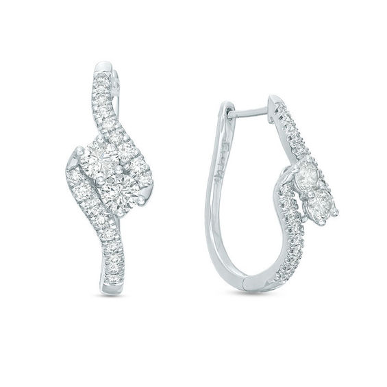 Ever UsÂ® 1-1/2 CT. T.w. Two-Stone Diamond Bypass Hoop Earrings in 14K White Gold