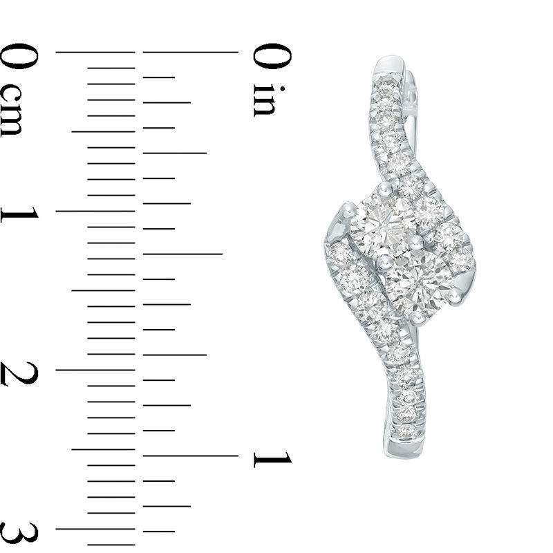Main Image 3 of Ever Us® 1-1/2 CT. T.W. Two-Stone Diamond Bypass Hoop Earrings in 14K White Gold