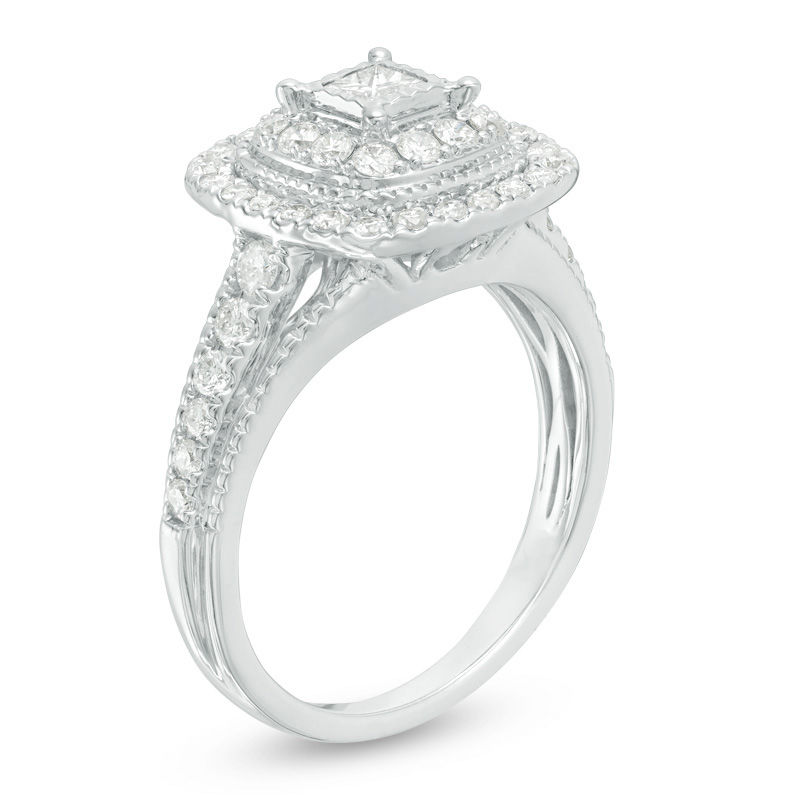 Main Image 2 of 3/4 CT. T.W. Princess-Cut Diamond Double Frame Vintage-Style Engagement Ring in 14K White Gold