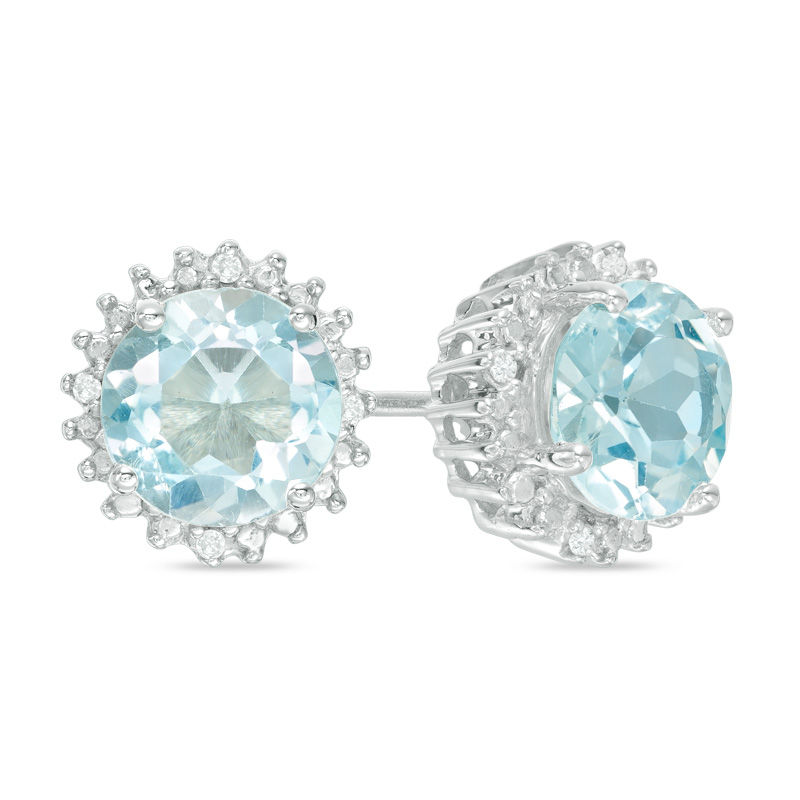 7.0mm Blue Topaz and Diamond Accent Starburst Frame Stud Earrings in ...