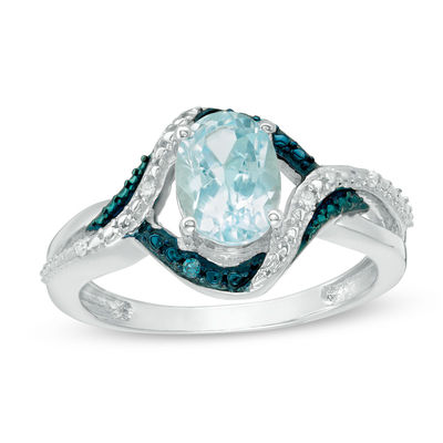 Jewelry Adviser Rings Sterling Silver Blue & White Diamond Oval Ring