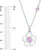 Thumbnail Image 2 of Lab-Created Pink Sapphire with White Enamel Plumeria Pendant in Sterling Silver