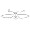 Thumbnail Image 1 of Lab-Created Pink Sapphire with White Enamel Plumeria Bolo Bracelet in Sterling Silver - 9"