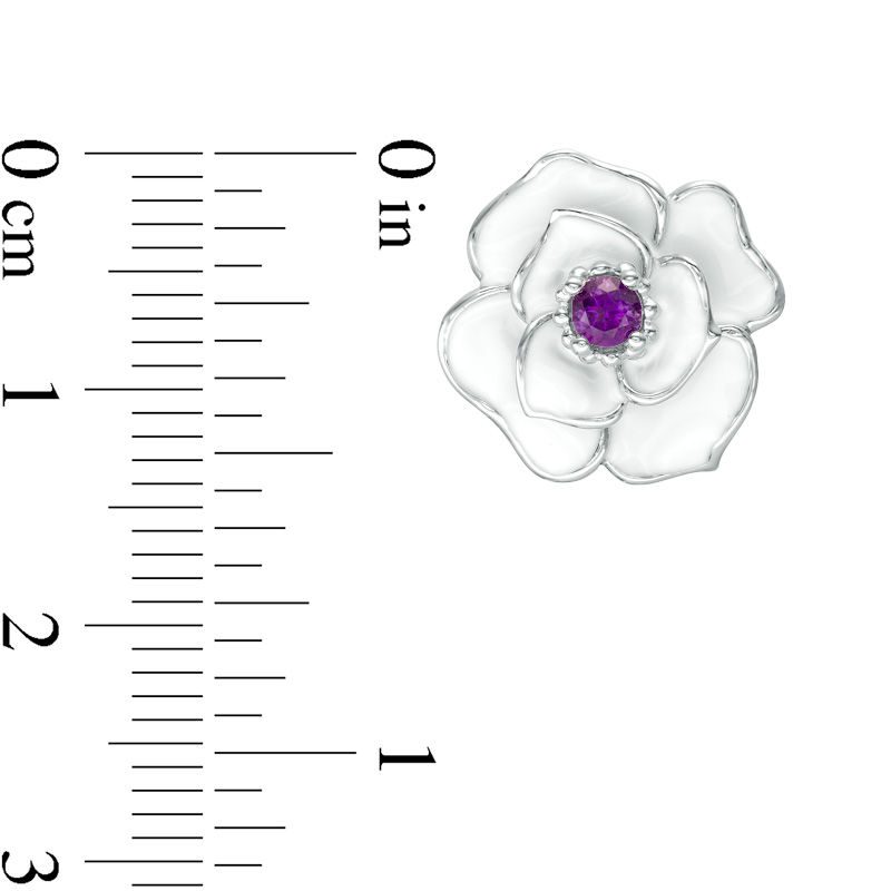 Main Image 2 of Amethyst with White Enamel Rose Stud Earrings in Sterling Silver
