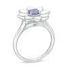 Thumbnail Image 2 of Lab-Created Ceylon Blue Sapphire with White Enamel Daisy Ring in Sterling Silver
