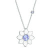 Thumbnail Image 1 of Lab-Created Ceylon Sapphire with White Enamel Daisy Pendant in Sterling Silver