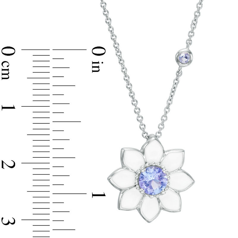 Main Image 2 of Lab-Created Ceylon Sapphire with White Enamel Daisy Pendant in Sterling Silver