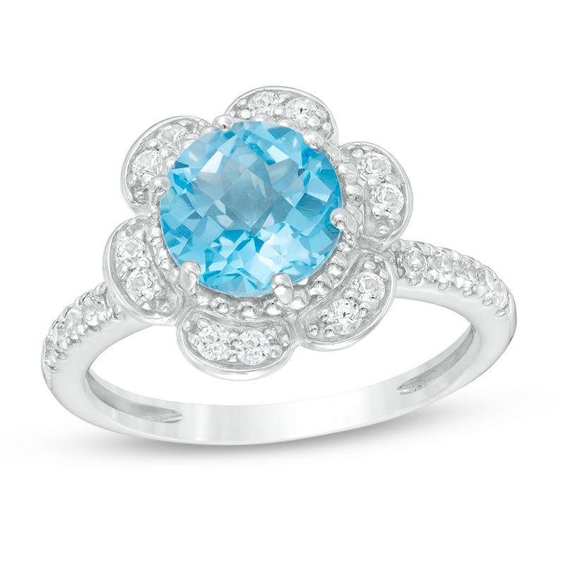 Main Image 1 of Swiss Blue Topaz and White Sapphire Tulip Ring in 10K White Gold