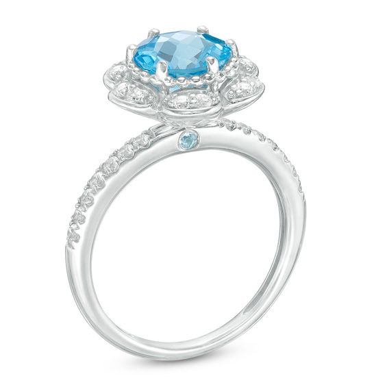 Swiss Blue Topaz and White Sapphire Tulip Ring in 10K White Gold