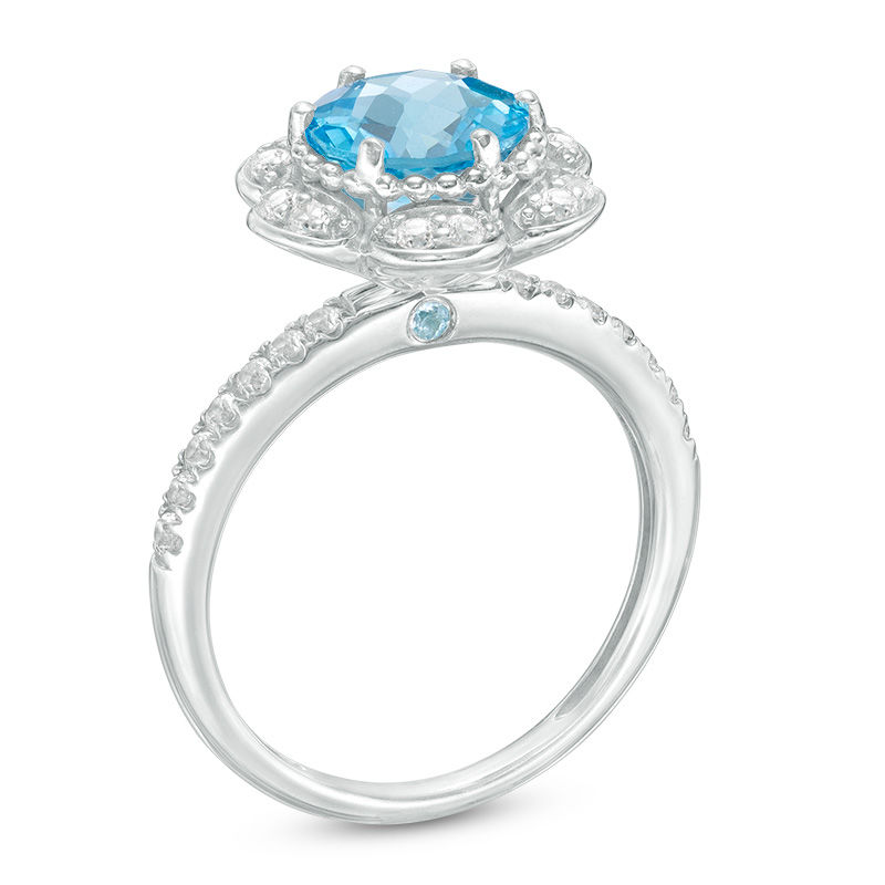 Main Image 2 of Swiss Blue Topaz and White Sapphire Tulip Ring in 10K White Gold