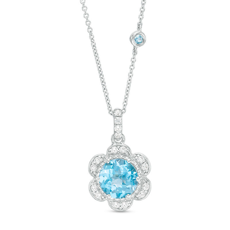 Main Image 1 of Swiss Blue Topaz and White Sapphire Tulip Pendant in 10K White Gold