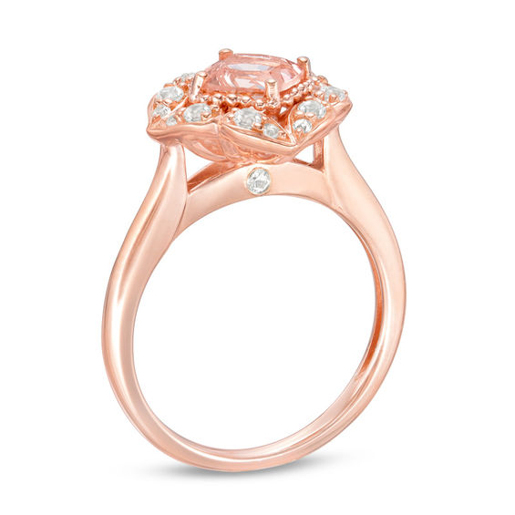 Cushion-Cut Morganite and White Sapphire Lotus Ring in 10K Rose Gold