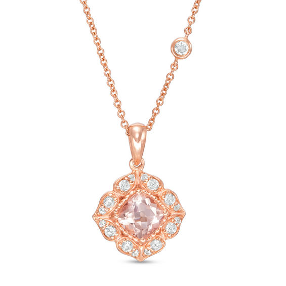 Cushion-Cut Morganite and White Sapphire Lotus Pendant in 10K Rose Gold