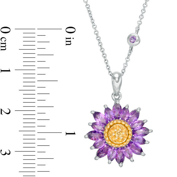 Marquise Amethyst and Citrine Chrysanthemum Pendant in 10K Two-Tone Gold
