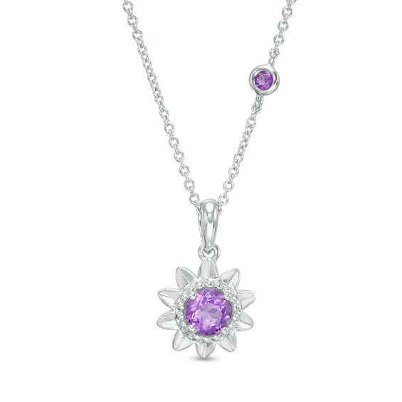 Amethyst Aster Daisy Pendant in 10K White Gold