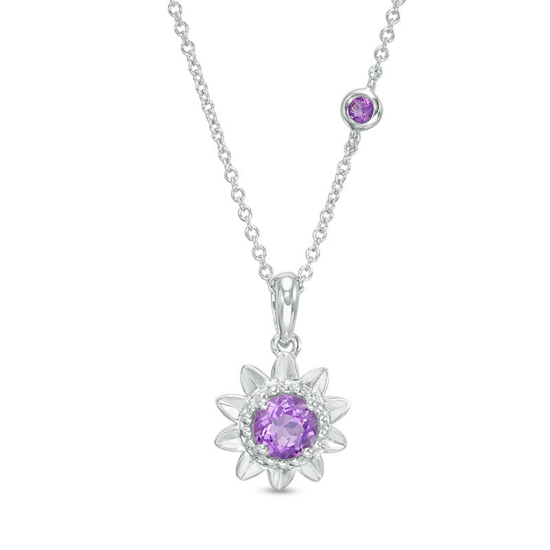 Main Image 1 of Amethyst Aster Daisy Pendant in 10K White Gold