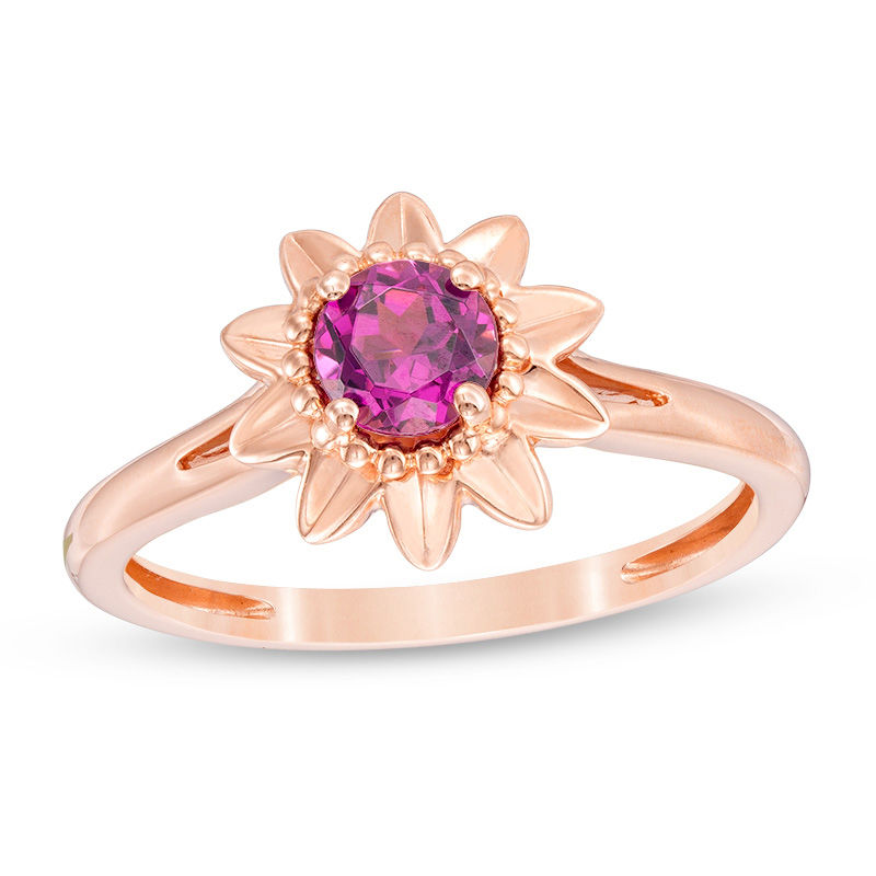 Main Image 1 of Rhodolite Garnet Aster Daisy Ring in 10K Rose Gold