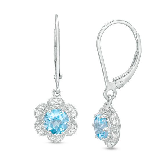 Swiss Blue Topaz and White Sapphire Tulip Drop Earrings in 10K White Gold