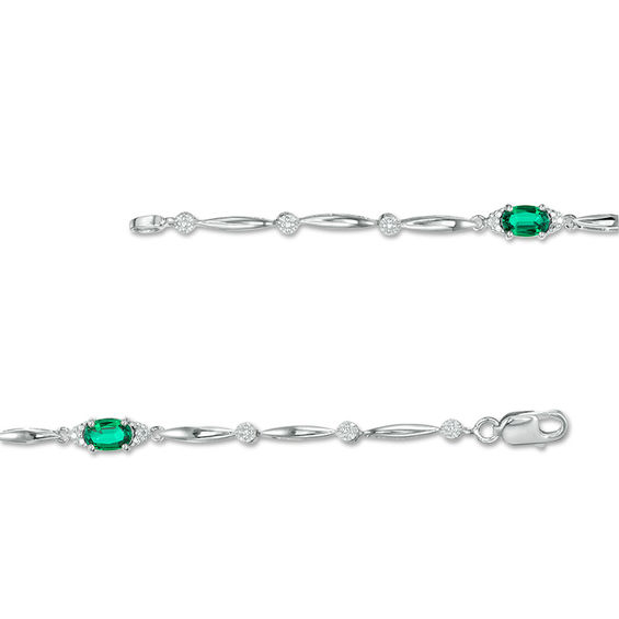 Oval Lab-Created Emerald and Diamond Accent Bracelet in Sterling Silver - 7.25"