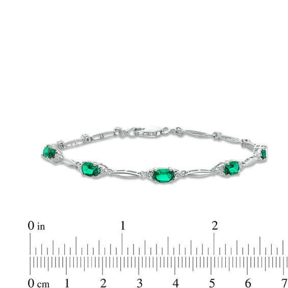 Oval Lab-Created Emerald and Diamond Accent Bracelet in Sterling Silver - 7.25"