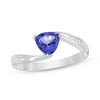 Thumbnail Image 0 of 6.0mm Trillion-Cut Tanzanite and Diamond Accent Bypass Ring in Sterling Silver