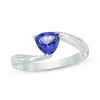 Thumbnail Image 1 of 6.0mm Trillion-Cut Tanzanite and Diamond Accent Bypass Ring in Sterling Silver
