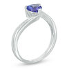 Thumbnail Image 1 of 6.0mm Trillion-Cut Tanzanite and Diamond Accent Bypass Ring in Sterling Silver
