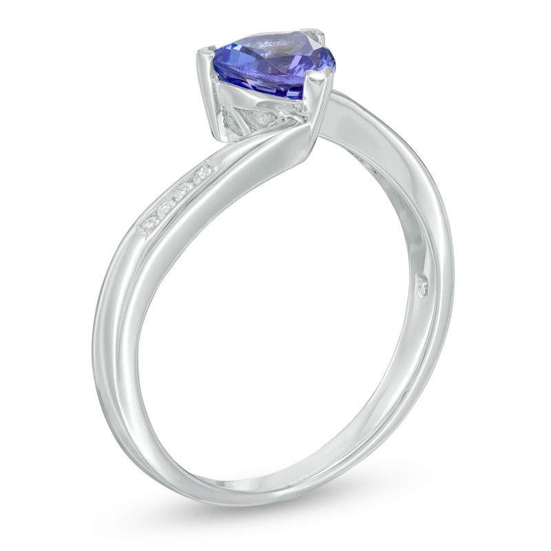 6.0mm Trillion-Cut Tanzanite and Diamond Accent Bypass Ring in Sterling Silver