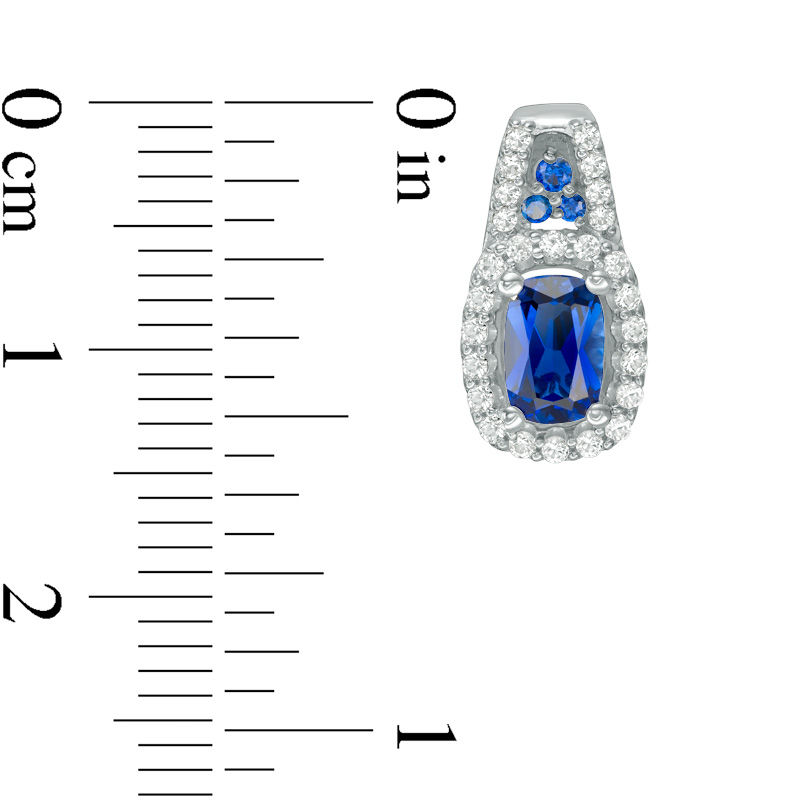 Main Image 2 of Cushion-Cut Lab-Created Blue and White Sapphire Frame Drop Earrings in Sterling Silver