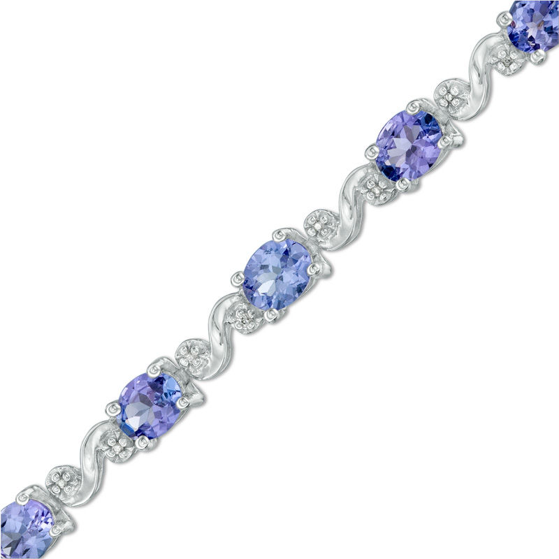 Oval Tanzanite and Diamond Accent "S" Bracelet in Sterling Silver - 7.25"