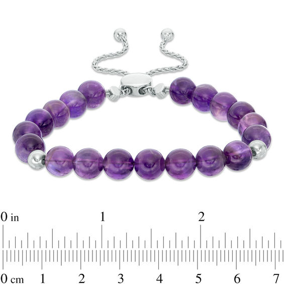 8.0mm Amethyst Bead Bolo Bracelet in Sterling Silver - 9.0"