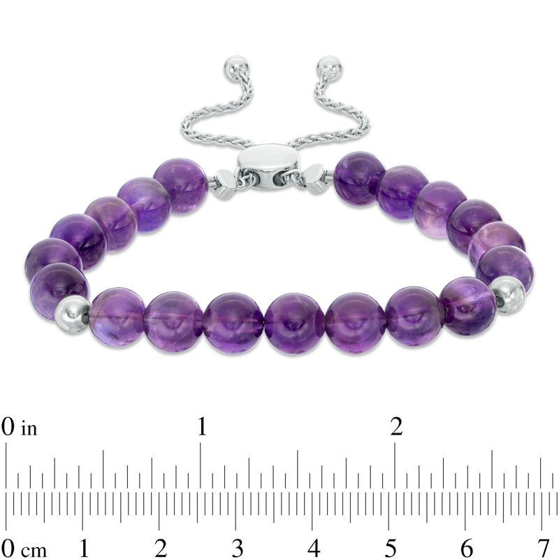 Main Image 2 of 8.0mm Amethyst Bead Bolo Bracelet in Sterling Silver - 9.0"