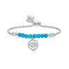 Thumbnail Image 1 of 4.0mm Lab-Created Turquoise and London Blue Topaz Evil Eye Charm Bolo Bracelet in Sterling Silver - 9.0"