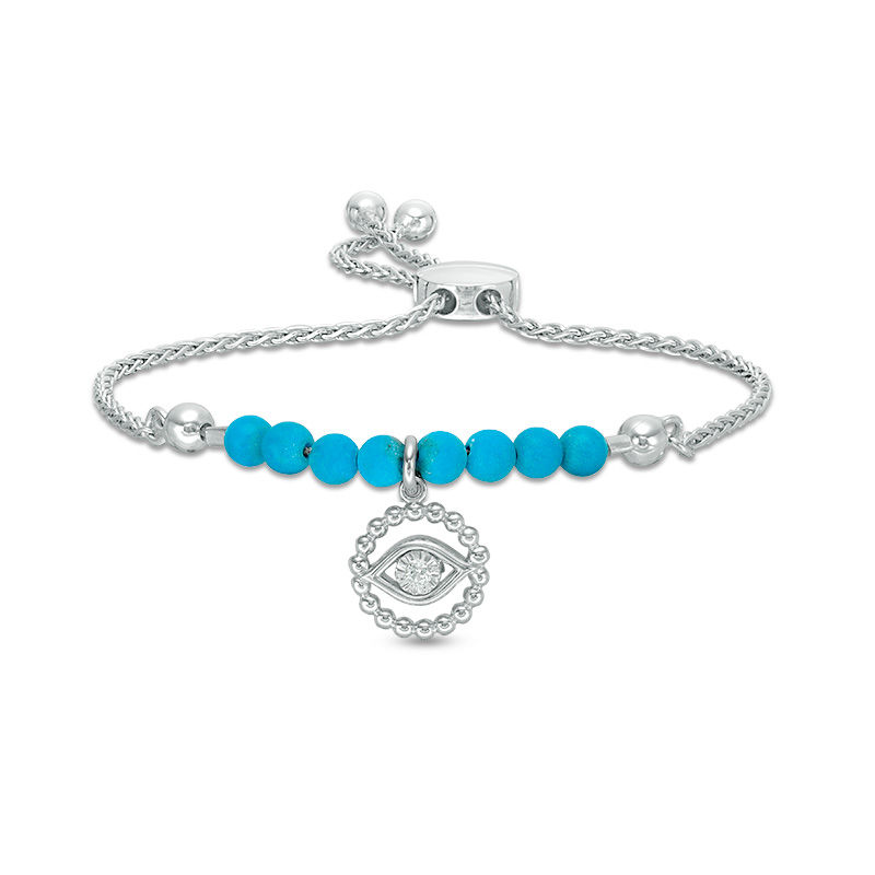 Main Image 1 of 4.0mm Lab-Created Turquoise and London Blue Topaz Evil Eye Charm Bolo Bracelet in Sterling Silver - 9.0"