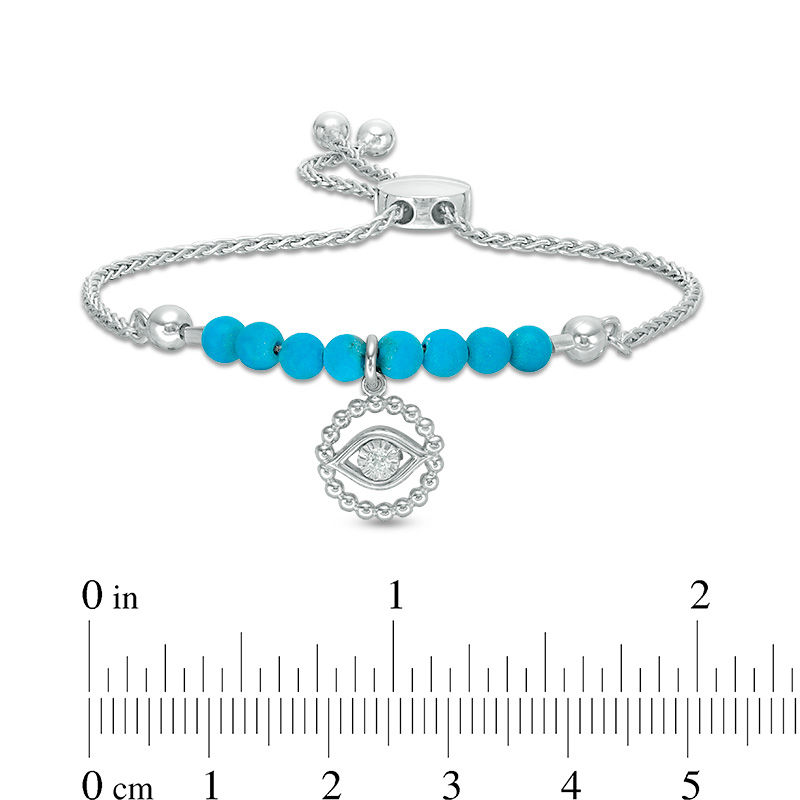 Main Image 2 of 4.0mm Lab-Created Turquoise and London Blue Topaz Evil Eye Charm Bolo Bracelet in Sterling Silver - 9.0"