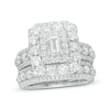 Thumbnail Image 1 of 4 CT. T.W. Certified Emerald-Cut Diamond Double Frame Multi-Row Bridal Set in 14K White Gold (I/I1)