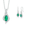 Thumbnail Image 1 of Marquise Lab-Created Emerald and White Sapphire Pendant and Drop Earrings Set in Sterling Silver