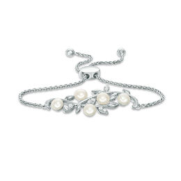 Pearl Bracelets Zales 5 0 5mm On Cultured Freshwater Pearl And Lab Created White Shire Vine Bolo