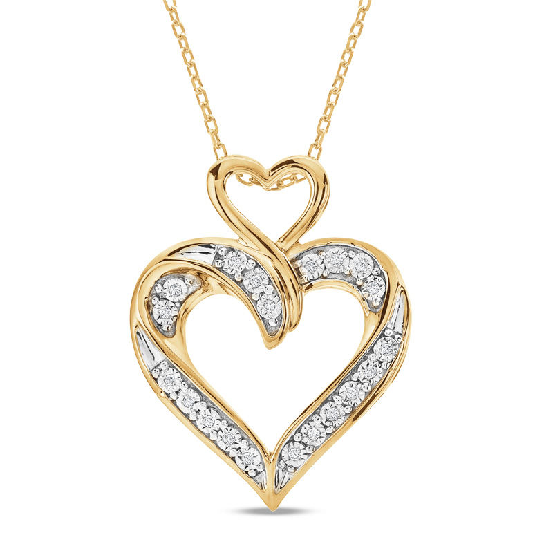 1/10 CT. T.W. Diamond Double Heart Pendant in Sterling Silver with 14K Gold Plate