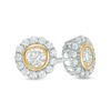 Thumbnail Image 1 of Lab-Created White Sapphire Frame Stud Earrings in Sterling Silver and 18K Gold Plate