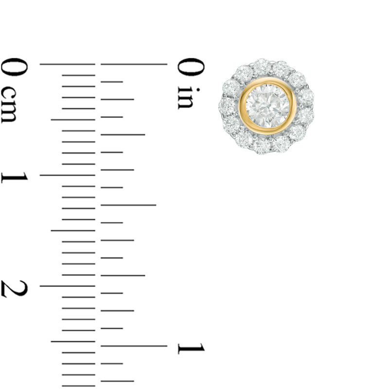 Main Image 2 of Lab-Created White Sapphire Frame Stud Earrings in Sterling Silver and 18K Gold Plate