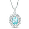 Thumbnail Image 1 of Oval Blue and White Topaz Frame Pendant in Sterling Silver